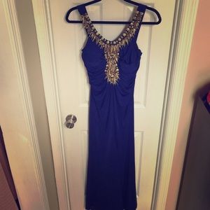 Floor length royal blue dress