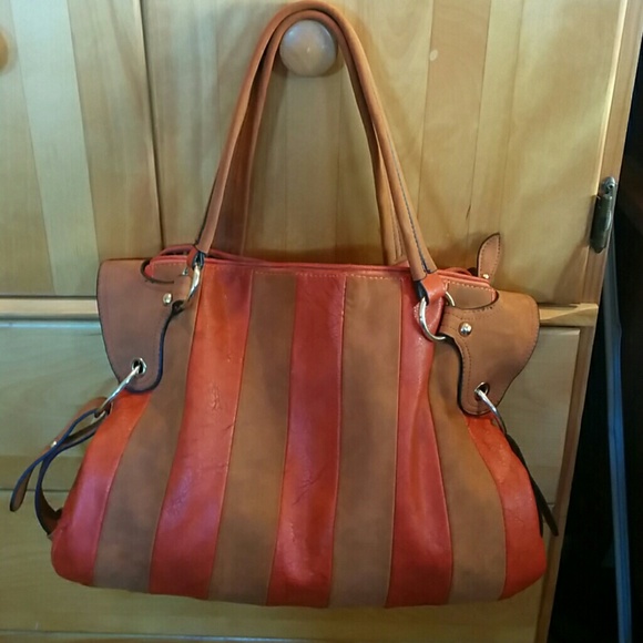 Orange & tan leather purse
