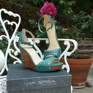 Turquoise Ankle Strap Platform Sandals