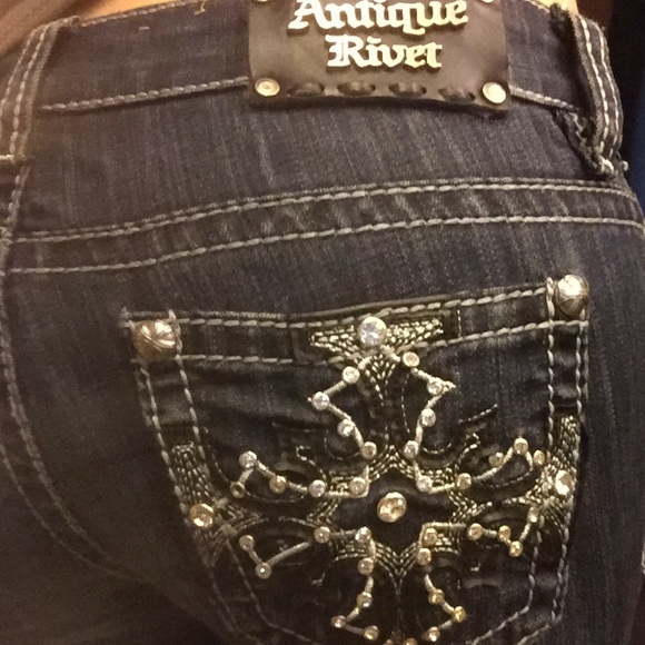 Antique River Dark Wash Creased Jeans