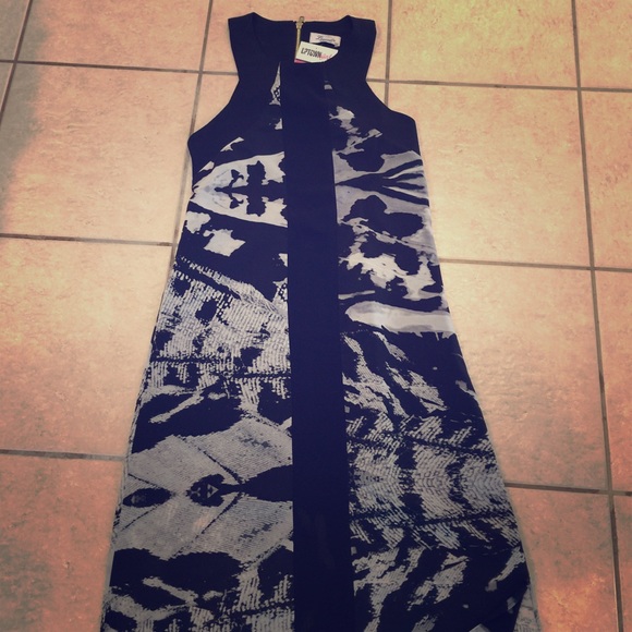 Floor length cut out back black and white dress!