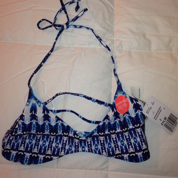 REVERSIBLE blue Forever 21 bathing suit top
