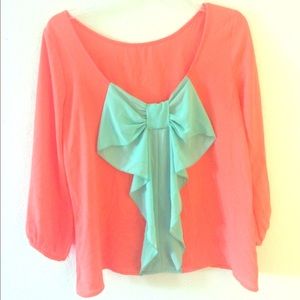 Boutique Sherbet Top with Aqua bow