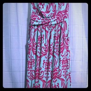 Mint & Pink Damask Maxi Dress