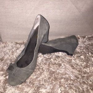 Grey faux velvet kitten heels