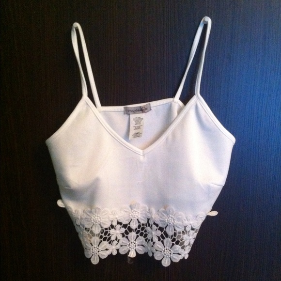 White crop top with floral detail