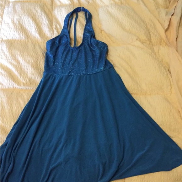 Teal glitter mini dance dress.