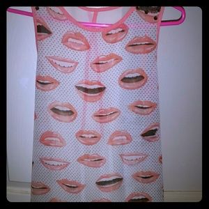 Pink Mouth/Lip High-low Sheer Blouse