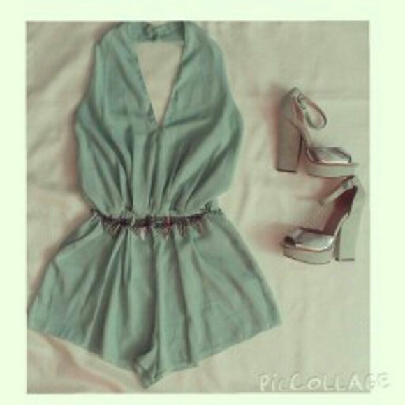 mandee Pants - Mint green halter romper