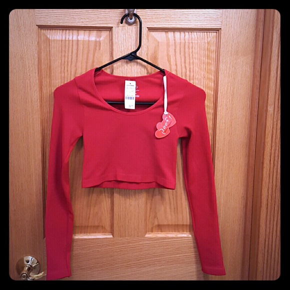Red Long Sleeve Crop Top