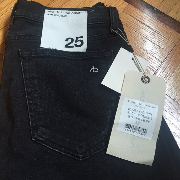 rag & bone Denim - Rag & Bone black rock w/holes boyfriend jeans  25