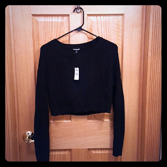 Black Cable Sweater Crop Top