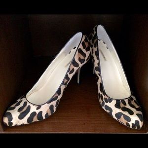 MaxStudio Calf Hair & Leather Leopard Print Heel