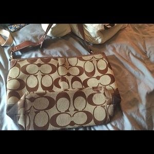 Large brown and tan coach bag