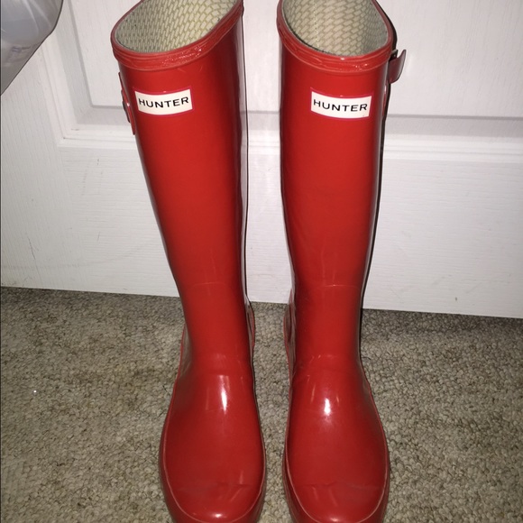 Red glossy hunter boots