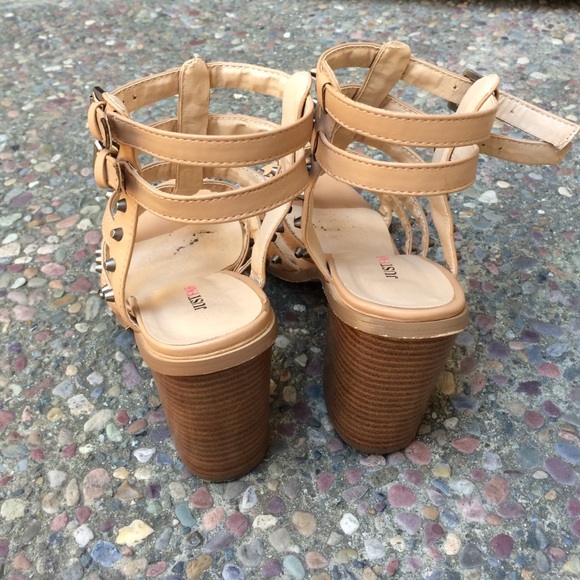 JustFab nude studded gladiator stacked heels 7 - Picture 2 of 4