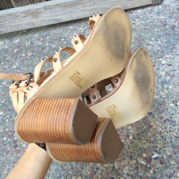 JustFab nude studded gladiator stacked heels 7 - Picture 3 of 4