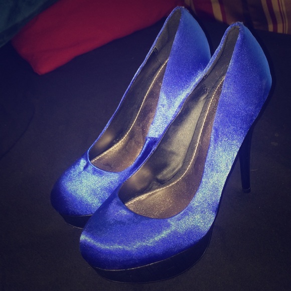 Blue satin platforms