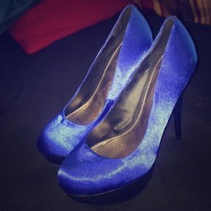 Blue satin platforms
