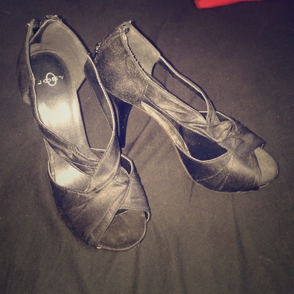 Black satin heels