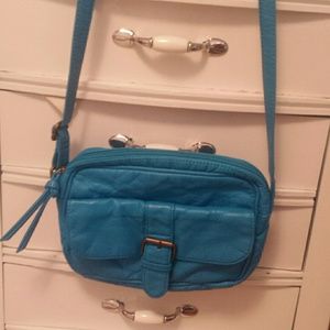 Blue cross body bag.