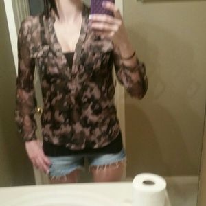 Sheer Camo Print Blouse