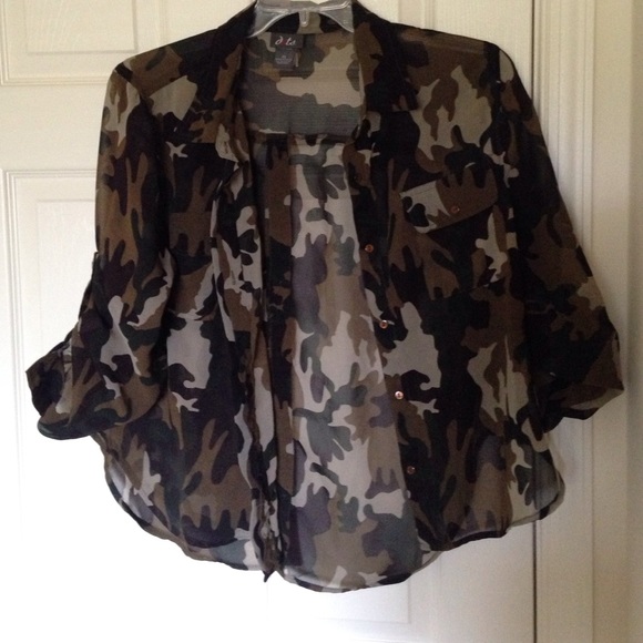 Camo button down sheer shirt