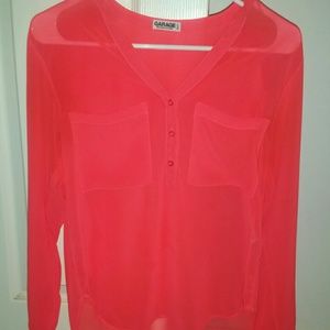 Sheer Bright Coral/Pink Blouse