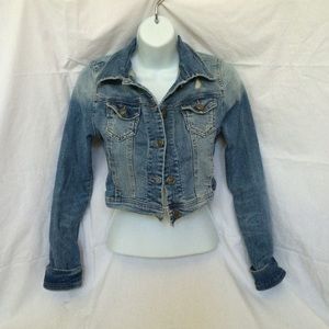 Cropped, Distressed Denim (Jean) Jacket (ombréd)