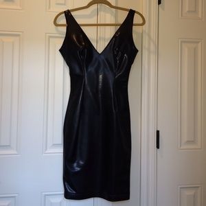 Todd Oldham Black Faux Leather V Front Shift Dress