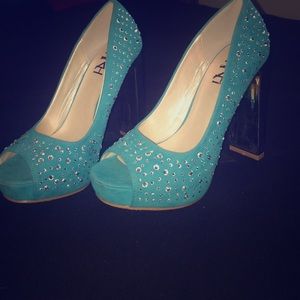 Blue rhinestone heels