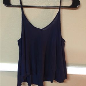 Solid Navy Blue Loose Fitting Spaghetti Strap