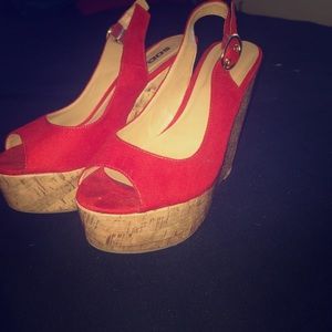 Red suede wedges