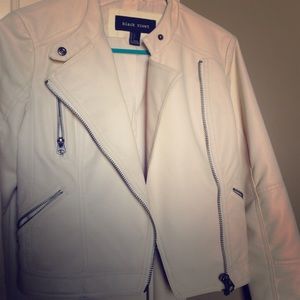 Black Rivet ivory leather (PU) crop jacket