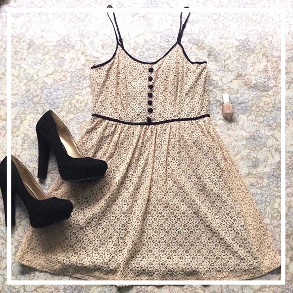 LOVELY Oatmeal/Navy Camisole Dress