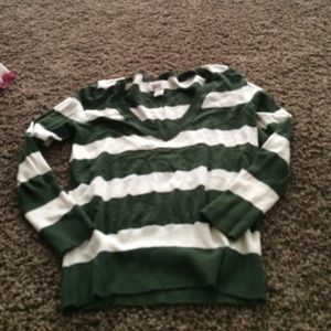Green and white striped sweater