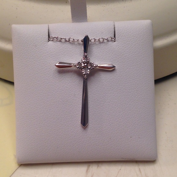 Real Diamond And Sterling Silver Cross Necklace