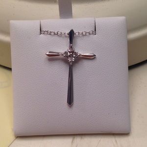 Real Diamond And Sterling Silver Cross Necklace