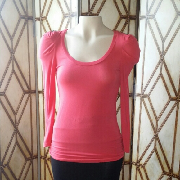 Coral Top with Black Shoulder Embellishments
