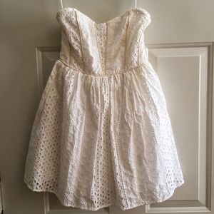 White eyelet strapless dress