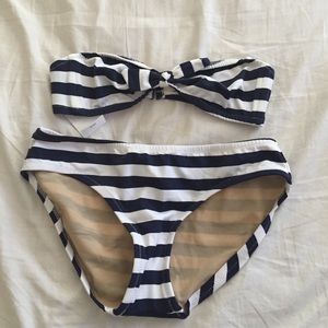 J. Crew Blue and White Stripe Strapless Bikini