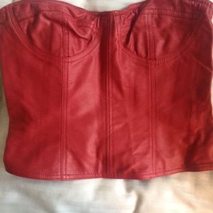 Sexy red leather strapless top