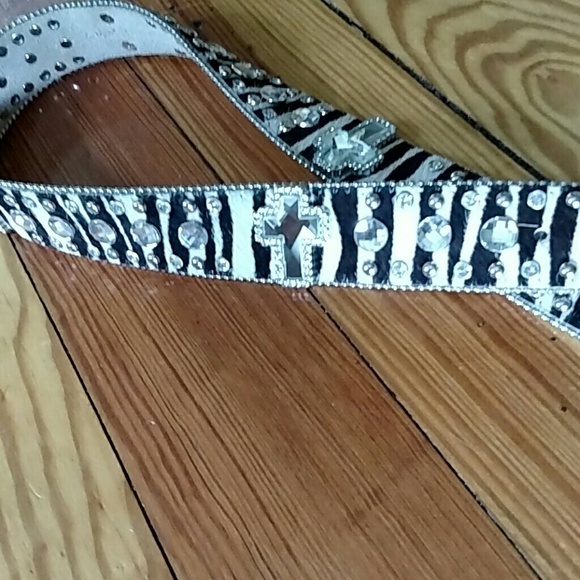 Zebra belt with bling and zebra hair