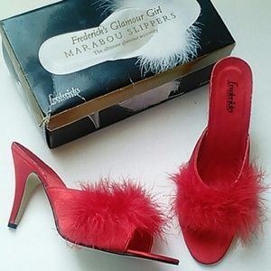 Frederick's Glamour Girl Red Marabou slippers
