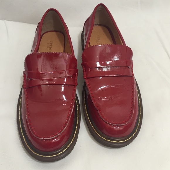 red patent leather loafers