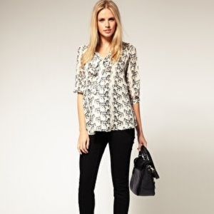 ASOS Carousel Print Tie-Neck Blouse