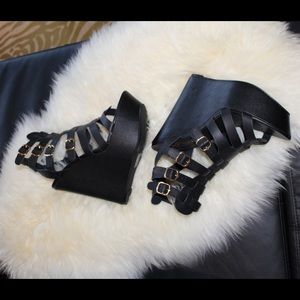 Black Strappy Platform Wedges