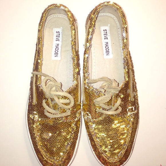 Gold sparkly boat shoes!