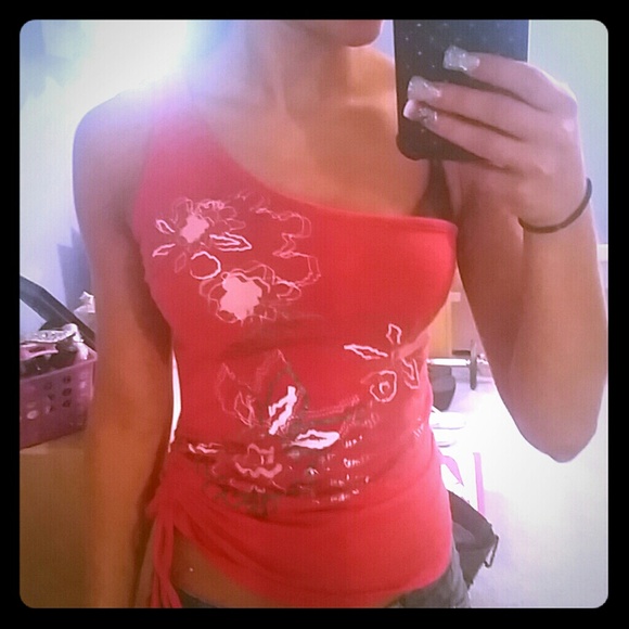 A/X deep coral/red one shoulder top