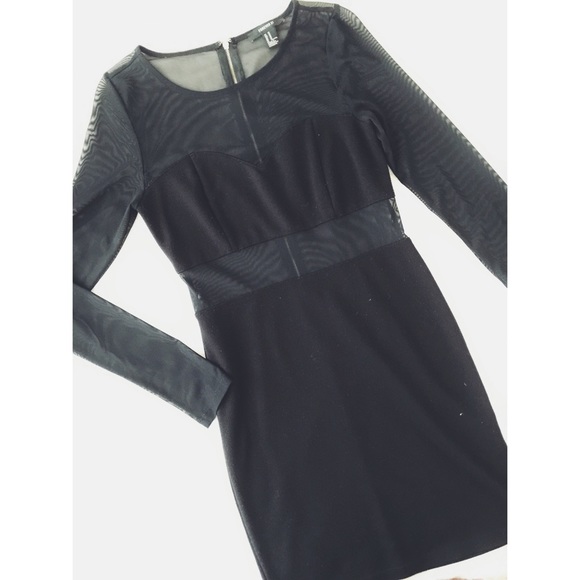Mesh long sleeves black bodycon dress